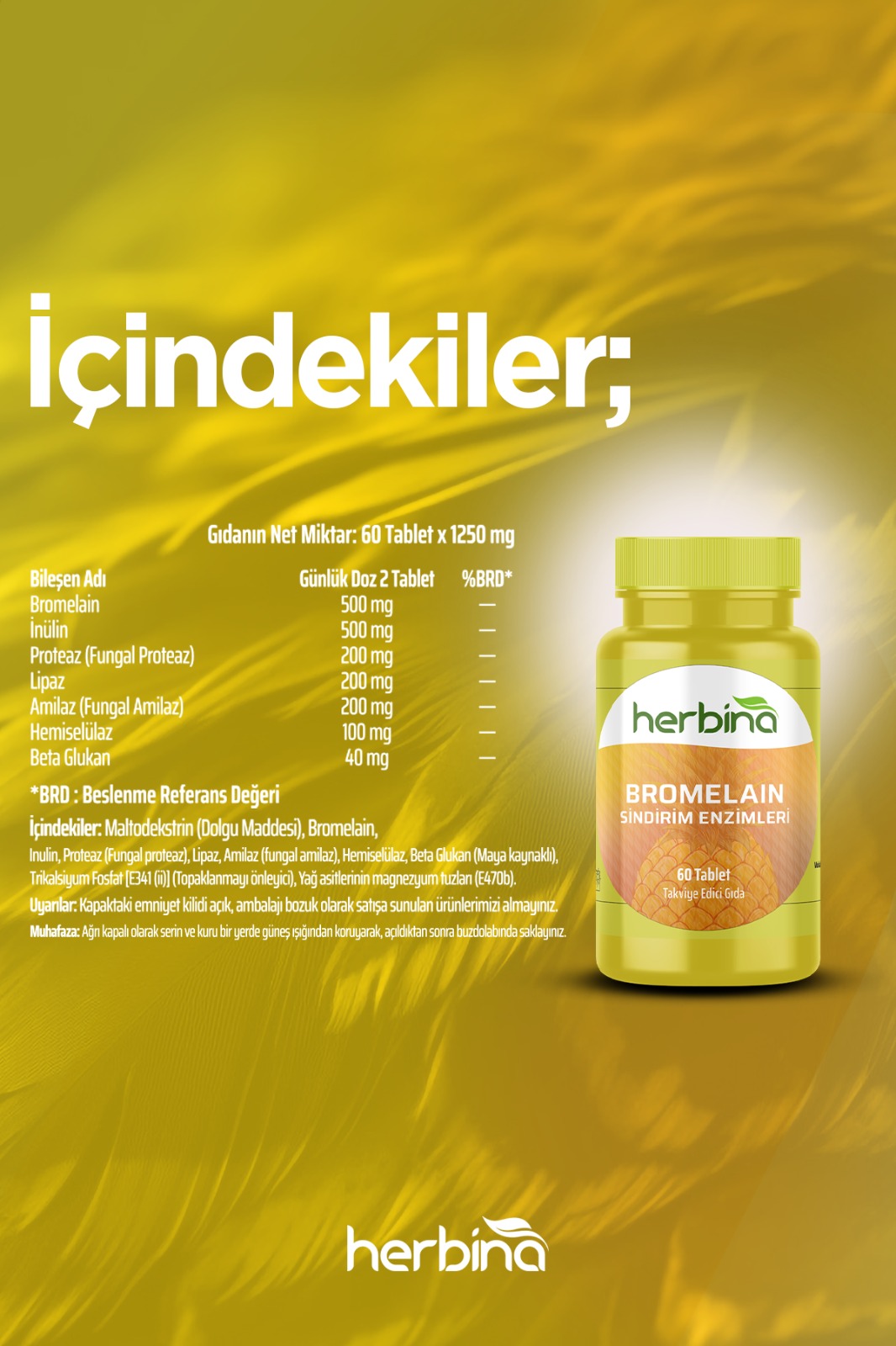Herbina Bromelain Sindirim Enzimleri 60 Tablet