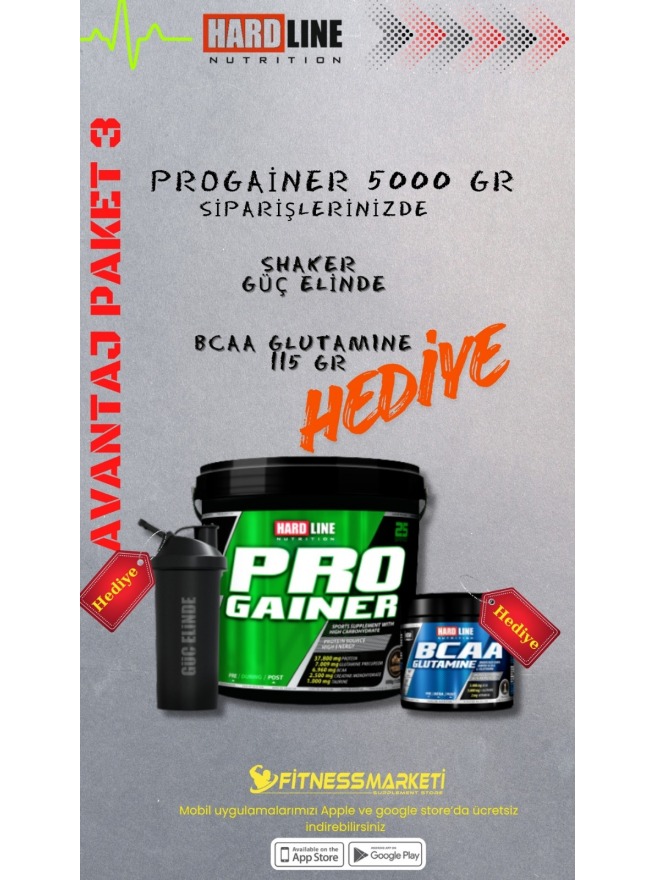 Hardline Progainer 5000 Gr + Hardline Bcaa Glutamıne 115 Gr + Hardline Güç Elinde Shaker